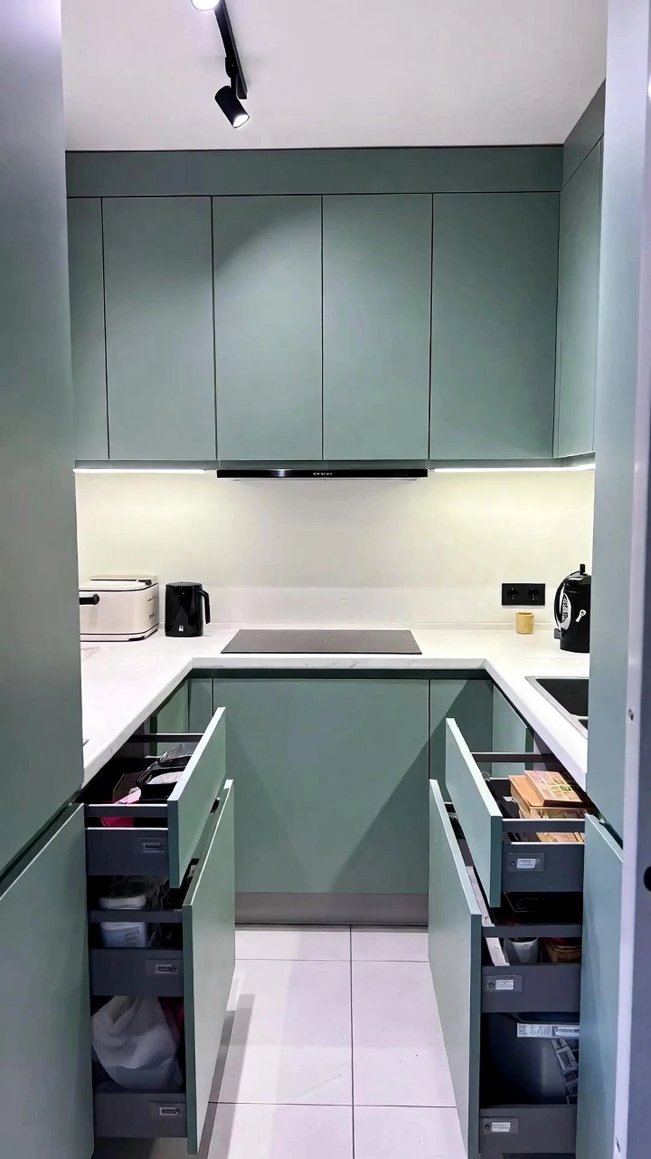 Compact U-Shaped Kitchen in Sage Green