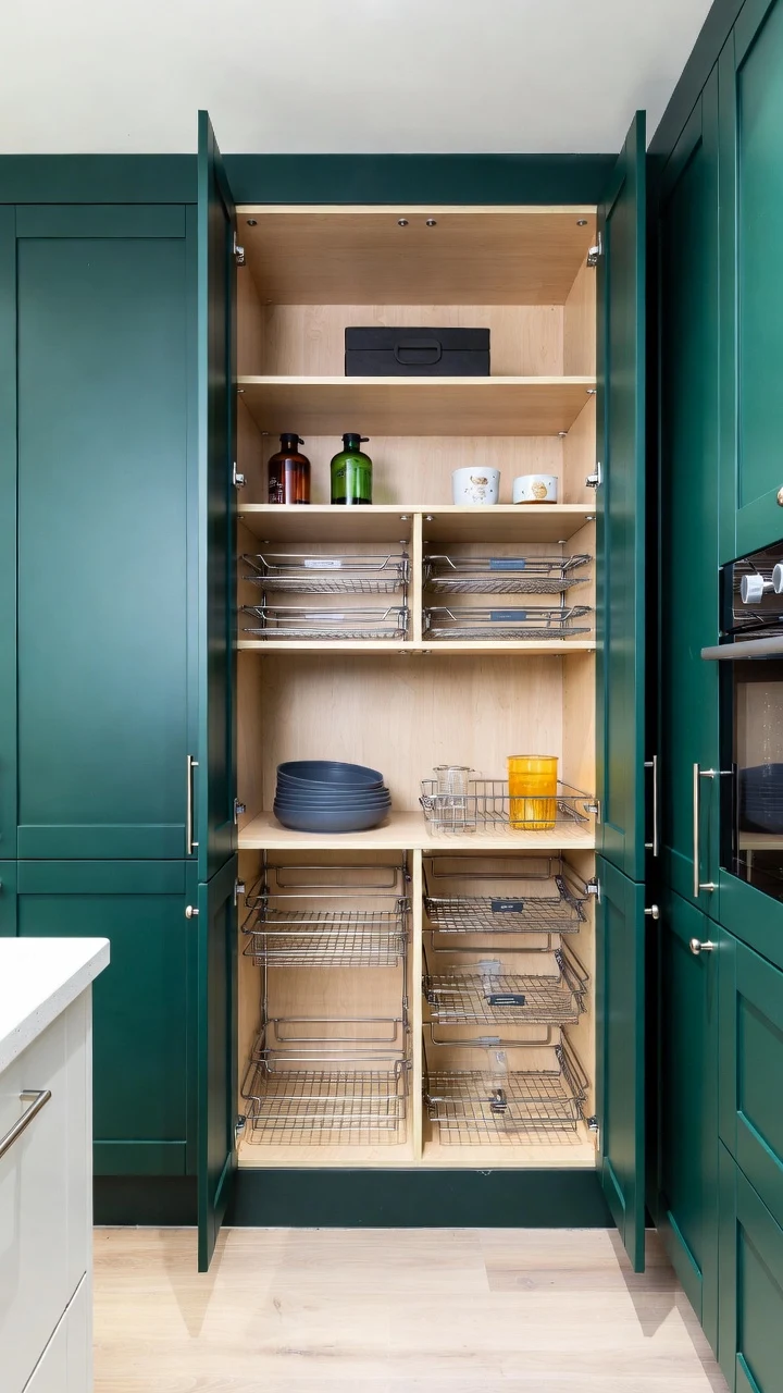Floor-to-Ceiling Dark Green Storage Wall