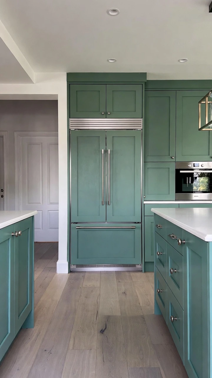 Transitional Green Kitchen With Traditional Detailing