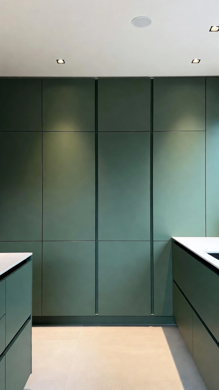 Modern Minimalist Green Kitchen With Handle-Free Fronts